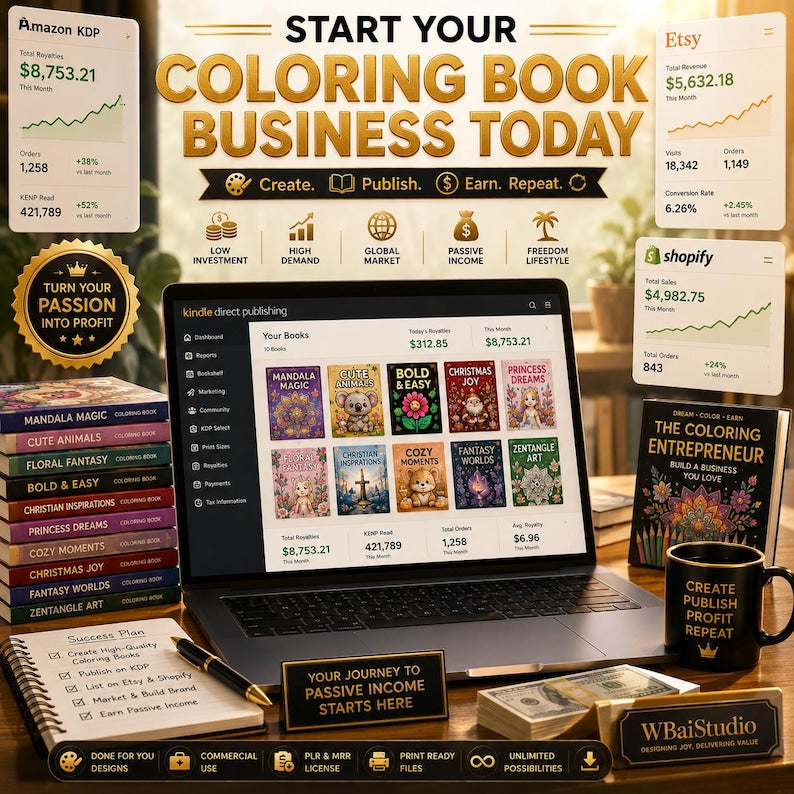 100K+ Coloring Pages Bundle | PLR MRR | Commercial Use | KDP Ready | Kids & Adults | Instant Download